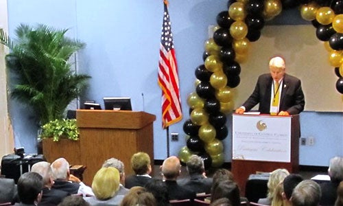 President Hitt speaking on the second day of the EDC's Partner's Celebration.