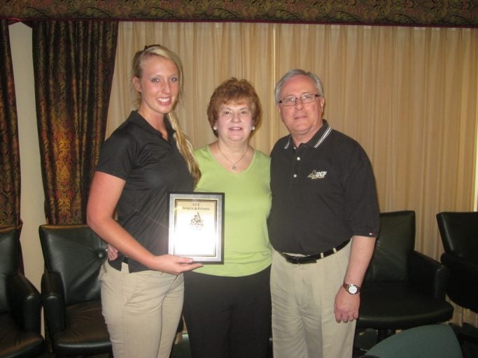 Scholarship recipient Jordan Weber with Andrea and Bob Roche.