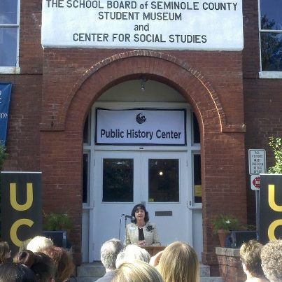 Tina Calderone, Seminole County School Board chairwoman, on Monday praises UCF's conversion of the district's former Student Museum into the university's Public History Center.