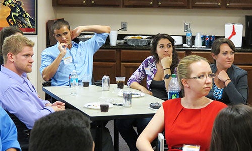 Students and alumni attend Dr. Paul Jarley's inaugural tweetup on September 18.