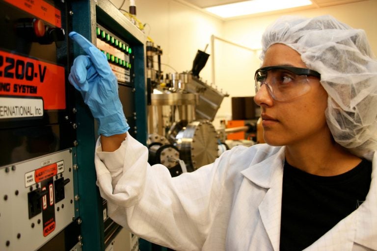 Student in lab cleanroom MED Res