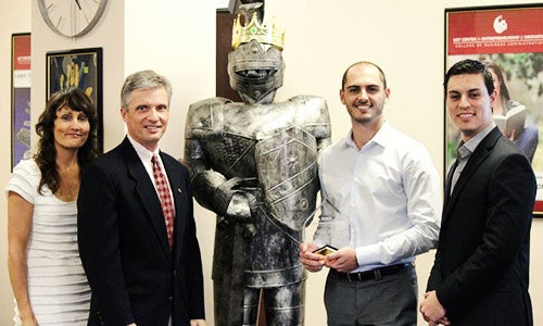 Photo: Spring 2013 Business Model Competition. First place winner Tyler Salem is second from right.