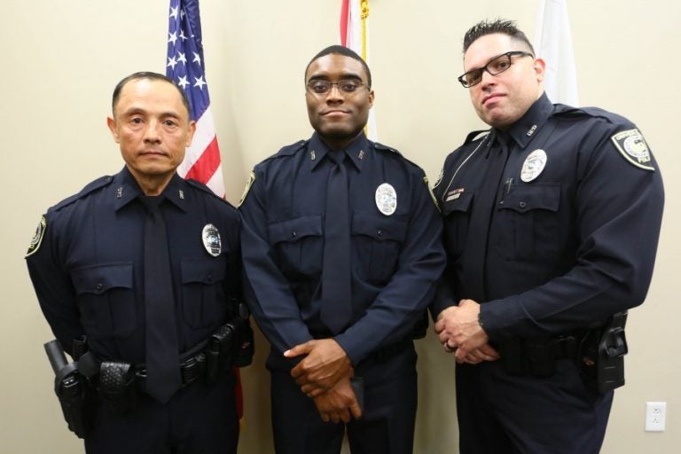 Ofcs. Ryley, Thompson and Quiles were sworn in as UCF Police officers Thursday, March 31. Photo: Nick Russett