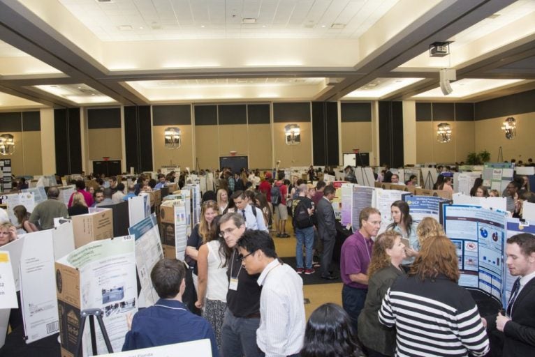 students gathering in student union for research week