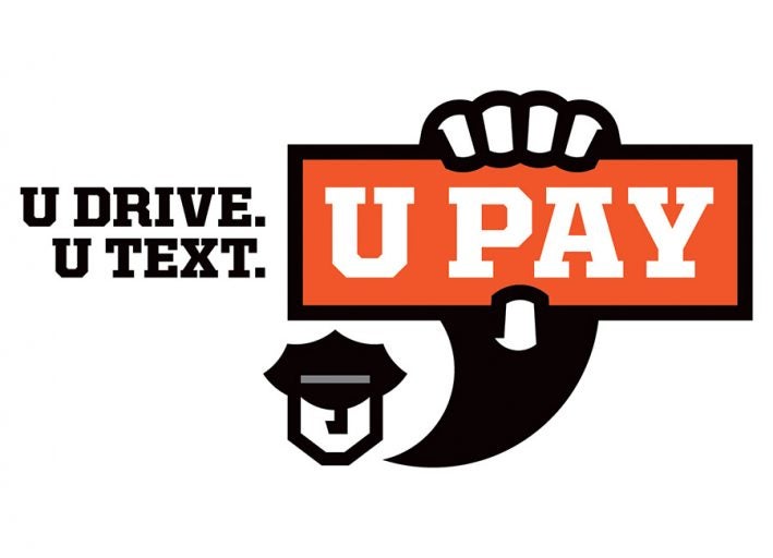 Distracted Driving Awareness Month logo: "u drive. u text. u pay"