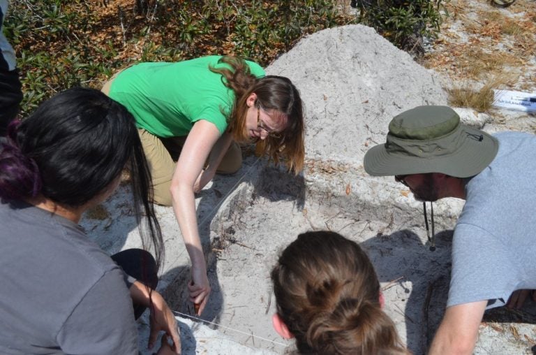 Stacey Barber, in green, conducts a class in the field.