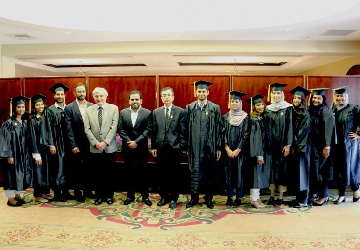 Dubai Parks and Resorts managers with COO Stan Pinto, Dean Abraham Pizam, CEO Raed Al Nuaimi and Dr. Youcheng Wang at a graduation ceremony on May 3.