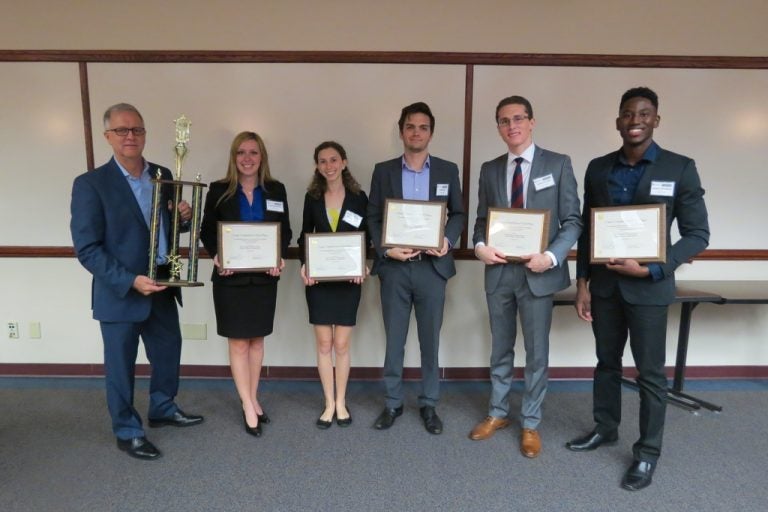 Capstone Spring 2016 first-place team with Dr. Marshall Schminke (left)