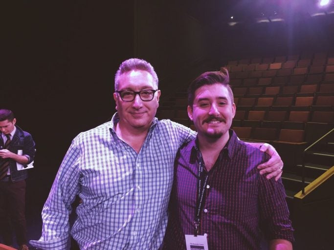 Alex Hehr (right) with playwright Moises Kaufman. (Photo courtesy of Alex Hehr.)