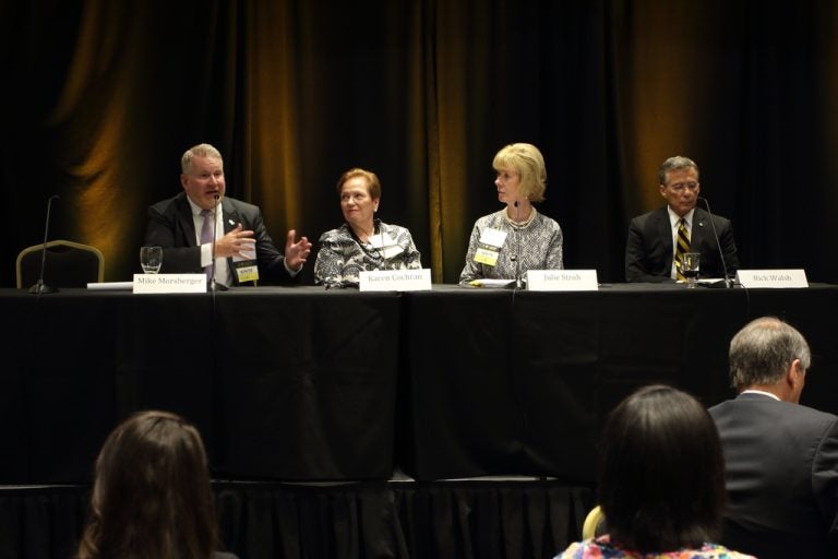 UCF volunteers and campus leaders engage in panel discussion (l to r: Mike Morsberger, Karen Cochran, Sr. Assoc. VP Advancement, Julie Stroh, Rick Walsh)