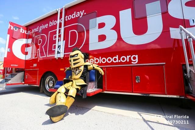 Knightro and Big Red One Blood Bus