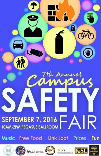 Safety Fair Flyer with purple background: white words "7th Annual Campus Safety Fair