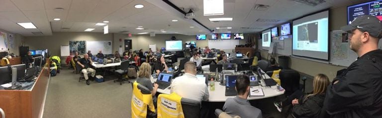 Police officers, emergency managers and other university support staff rode out Hurricane Matthew inside UCF's Emergency Operations Center.