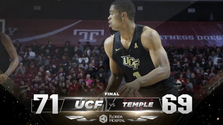 ucf mens basketball player and final score against temple 71-69, ucf wins