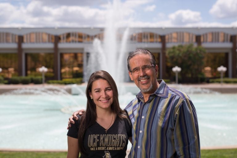 Raquel Toro and her stepfather Richard Arroyo are graduating together with degrees in psychology.