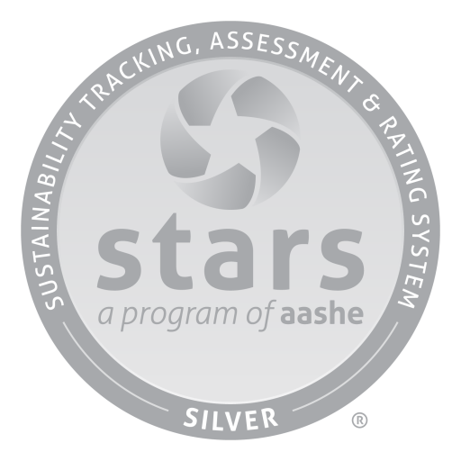 Stars logo: round silver seal with the words "stars a program of aashe" in the middle and the words "sustainability tracking, assessment & rating system — silver —" arched around the seal