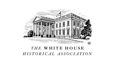 black and white sketch of the white house with the words 'the white house historical association'