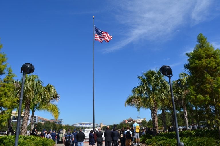 american flag on tall flag pole at ucf