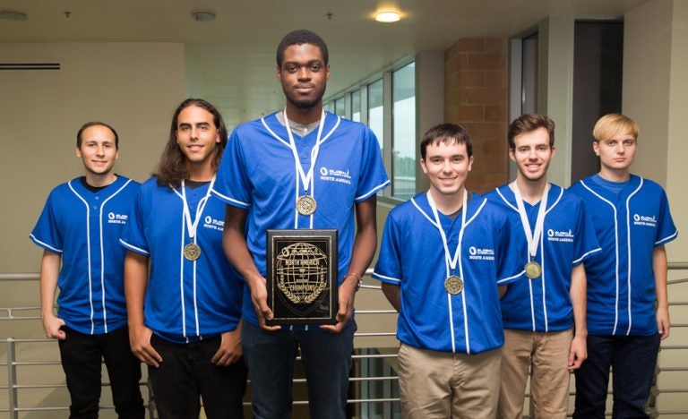 UCF students, from left, David Maria, Robert Tonic, Matthew St. Hubin, Noah AL_Shihabi, Andrew Hughes and Ryan Meinke won third place in the Global Cyberlympics in the Netherlands.
