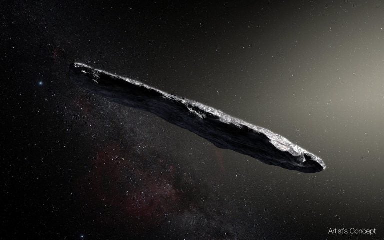 Artist’s impression of the interstellar asteroid `Oumuamua