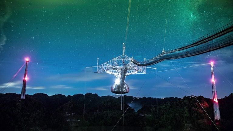 The observatory’s radar system gathers information about planets, moons, asteroids and comets. (Image courtesy of Arecibo Observatory, a facility of the NSF)