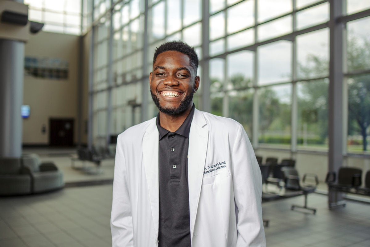 George Walters-Marrah is a junior biotechnology and molecular microbiology major at UCF. (Photo by Steven Diaz)