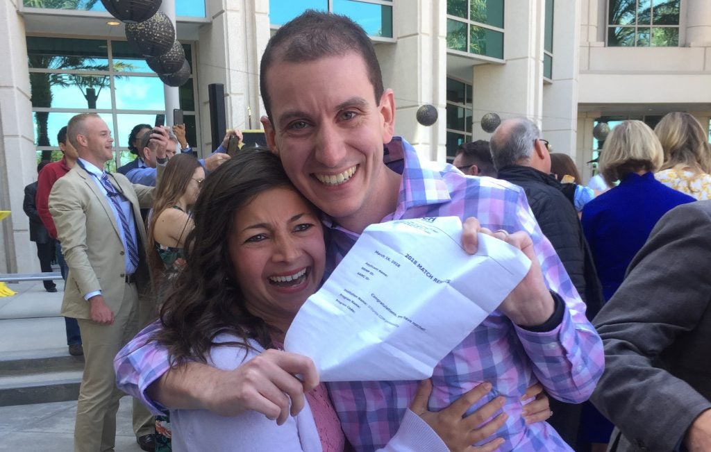 On Match Day, medical student Robert Lisac celebrated news of his pediatric residency with his wife, Brittany.