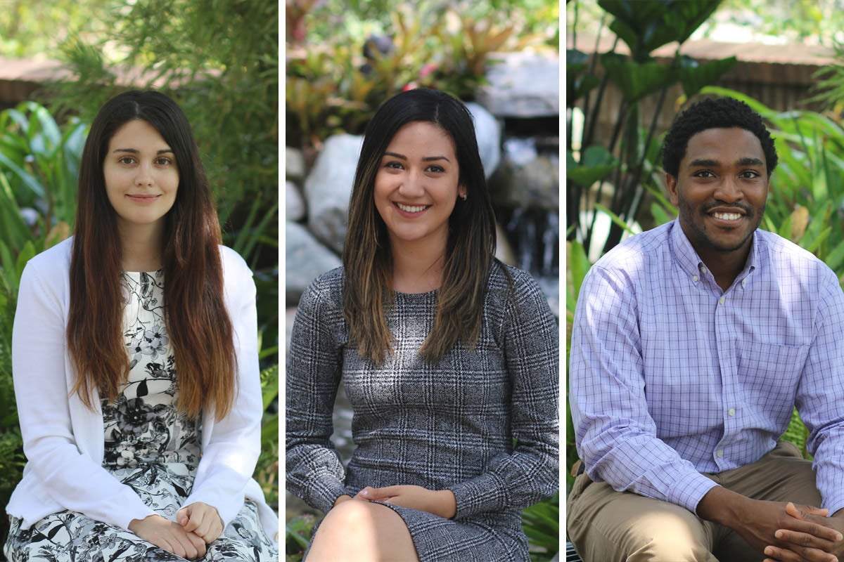 Rachael Rothstein-Safra ’17 (left), Karla Aurazo (middle) and Caleb Archie (right) are three UCF students who recently received Boren Fellowships, which supports students pursuing careers in U.S. national security by funding immersive language and cultural studies.