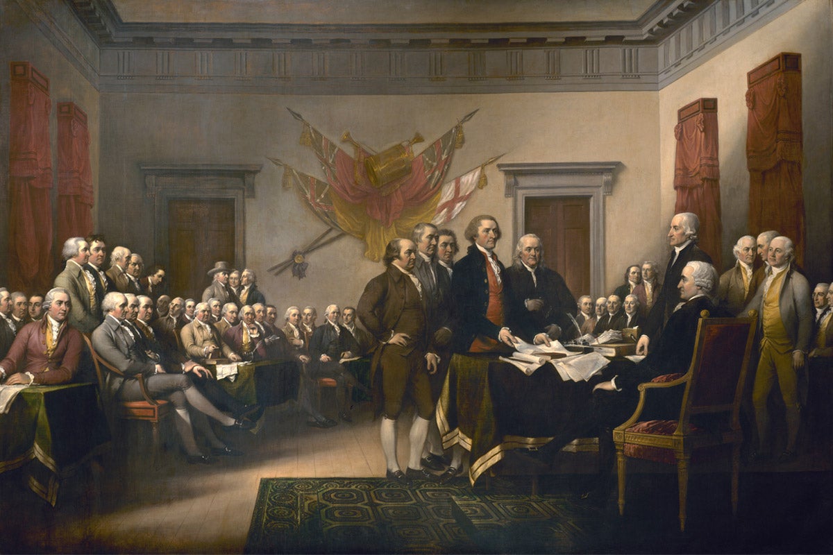 This painting by artist John Trumbull depicts the moment on June 28, 1776, when the first draft of the Declaration of Independence was presented to the Second Continental Congress. (Image courtesy of the Architect of the Capitol)