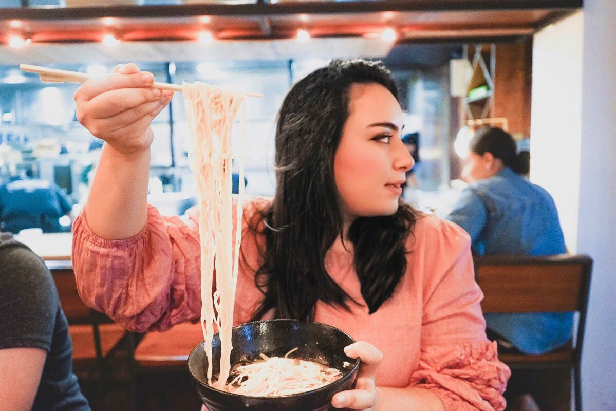 photo of Margot Tejera with ramen bowl