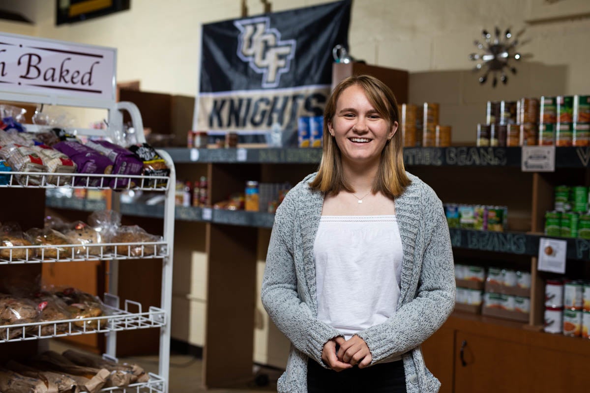 For the past two years, senior Johnna Gracik has been helping others at Knights Pantry, the on-campus facility that provides free food and essentials to UCF students. (Photo by Nick Leyva '15)