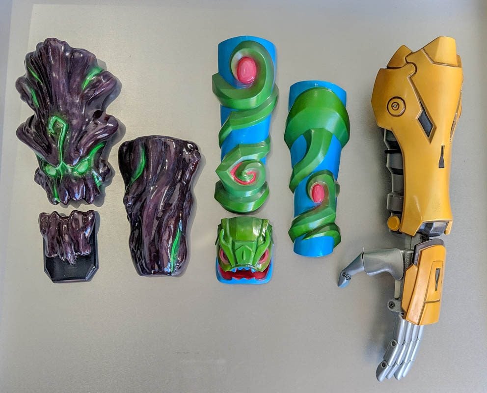 Some of the League of Legends designs created for Limbitless Solutions' prosthetics.