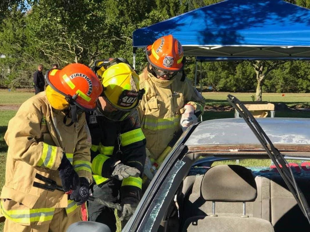 firefighters training with equipment