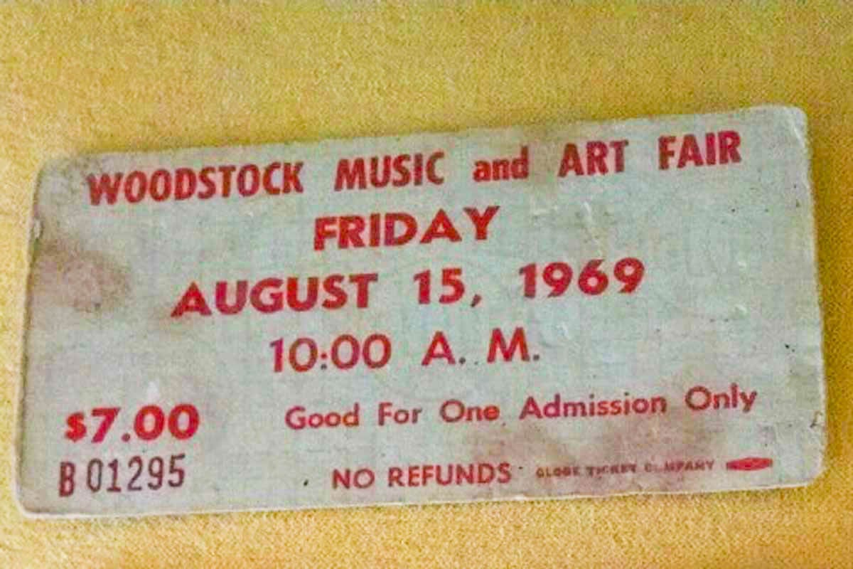 old ticket for entry to Woodstock for Aug. 15, 1969