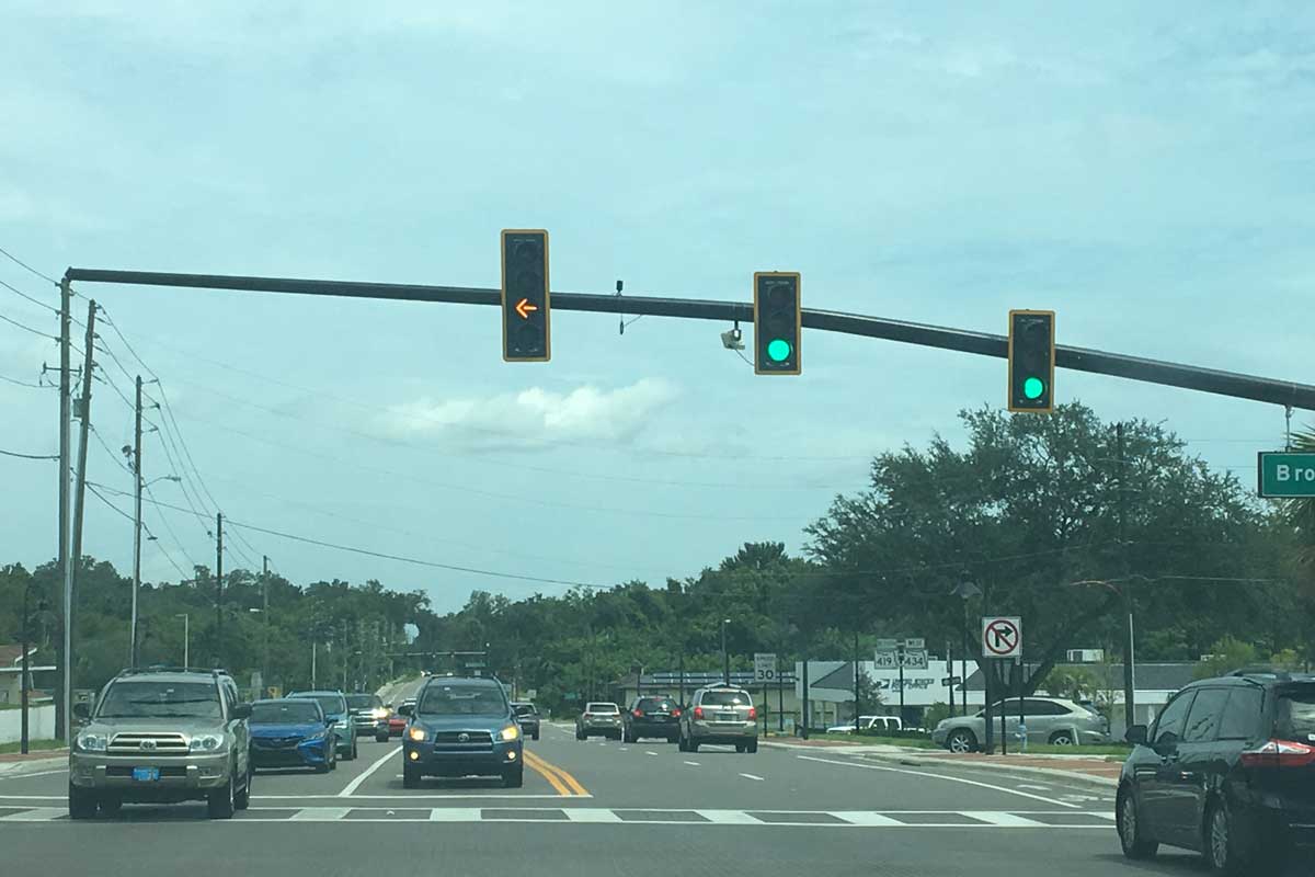 road intersection with four-section traffic signal