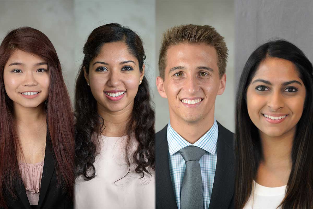 collage of four med students in business attire