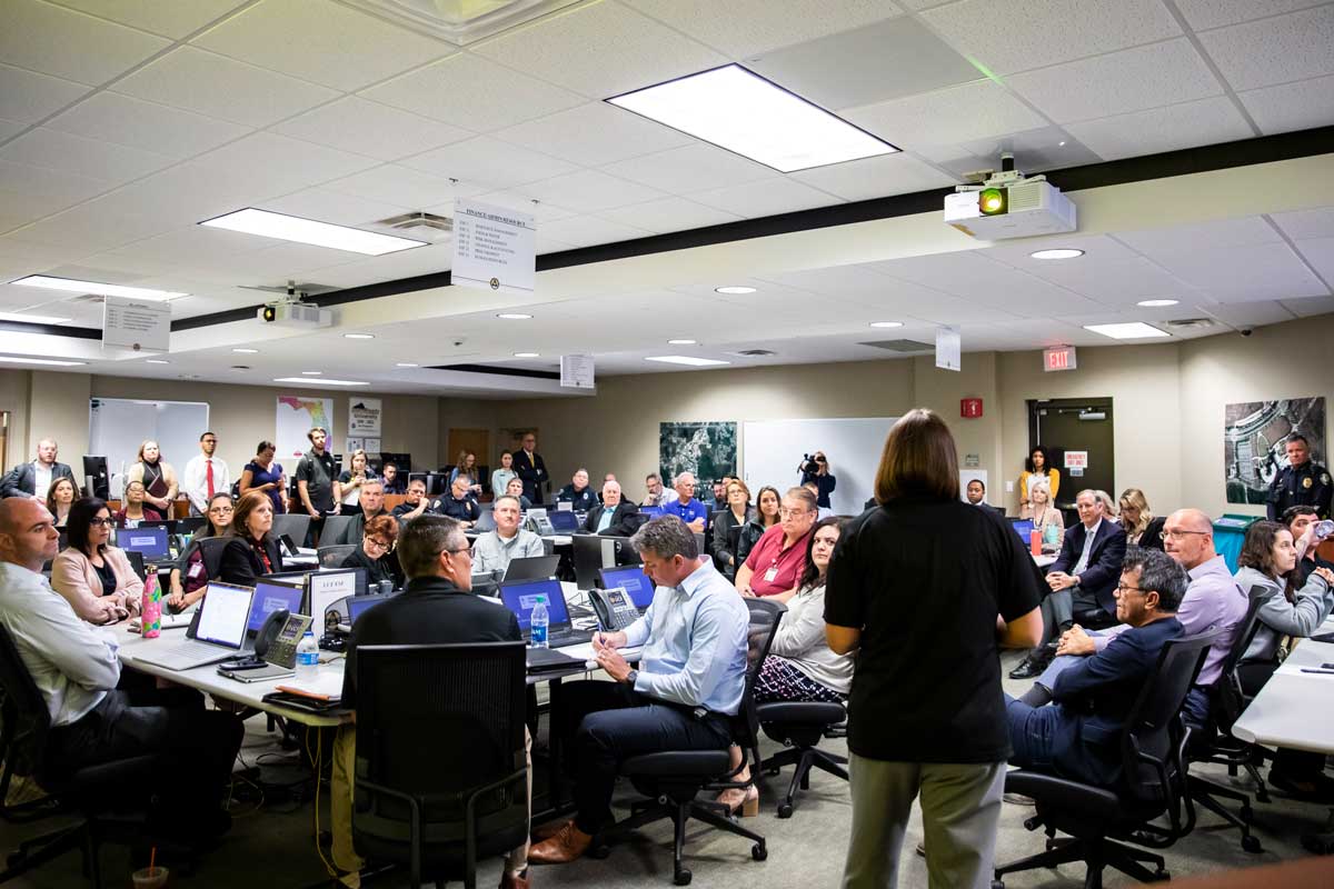 wide angle of 50 people meeting