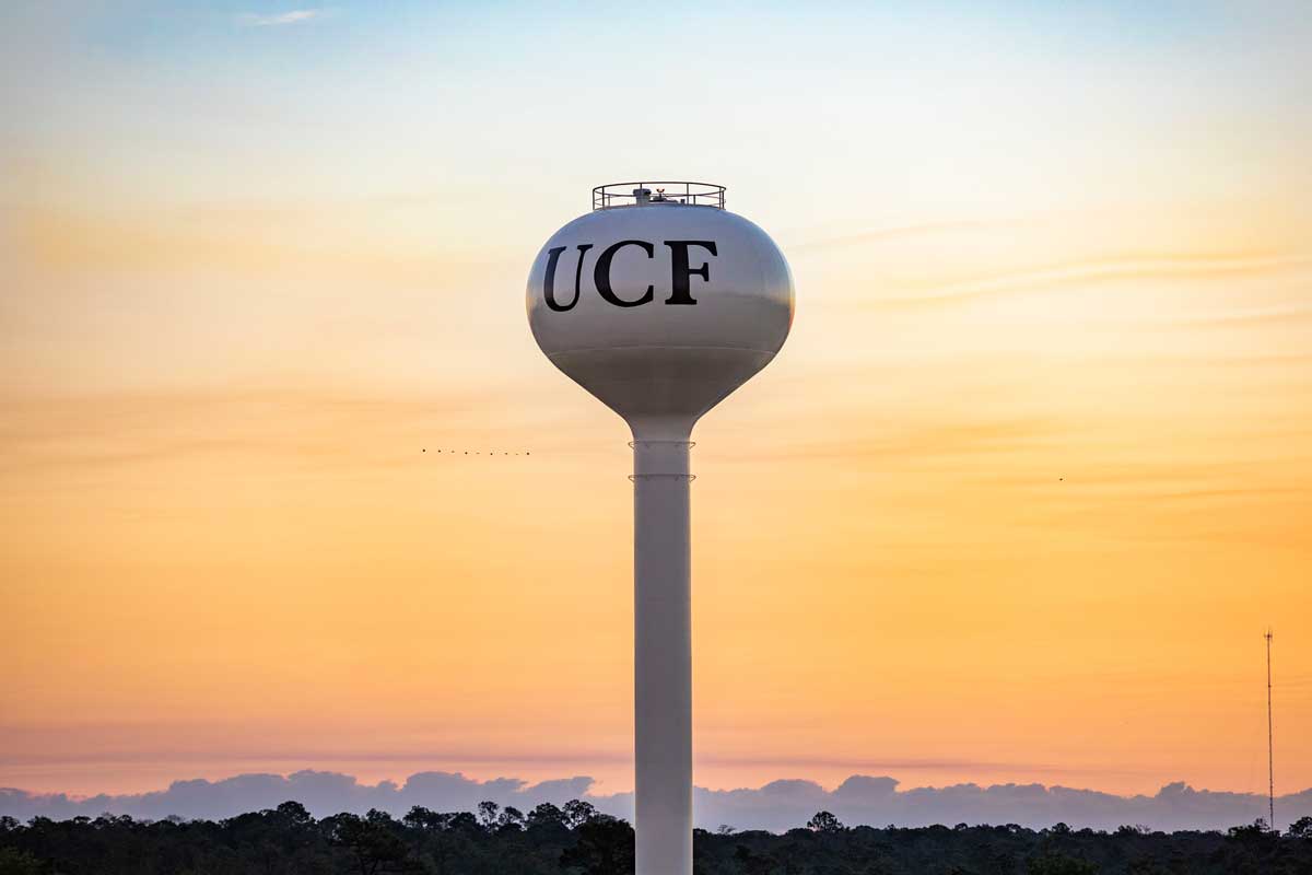 UCF water tower at sunset