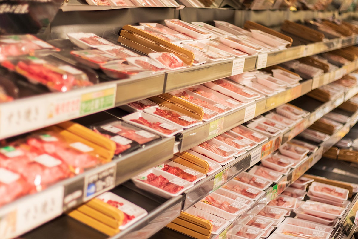 Rows of meat in a supermarket