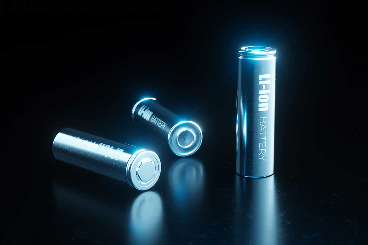 three batteries lit in blue