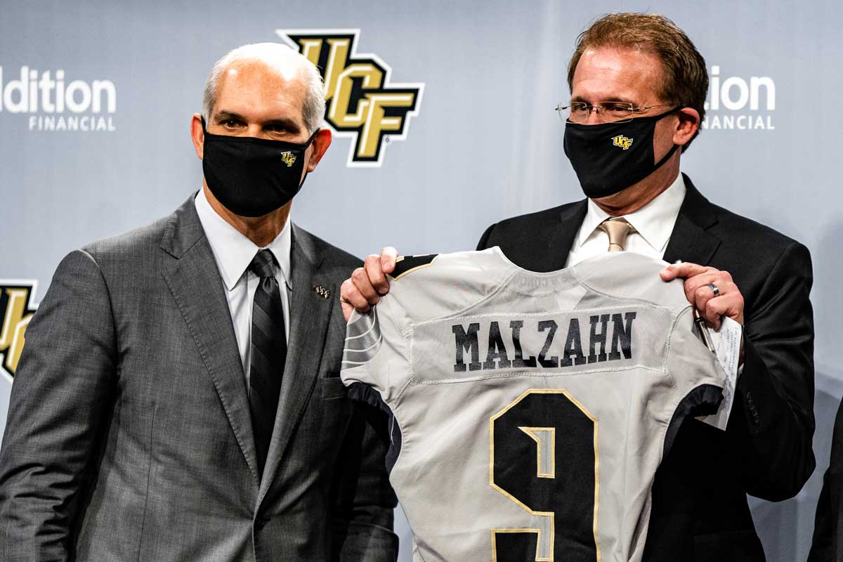 Terry Mohajir, UCF's new athletic director, and Gus Malzahn, the Knights' new football coach, at a press conference.