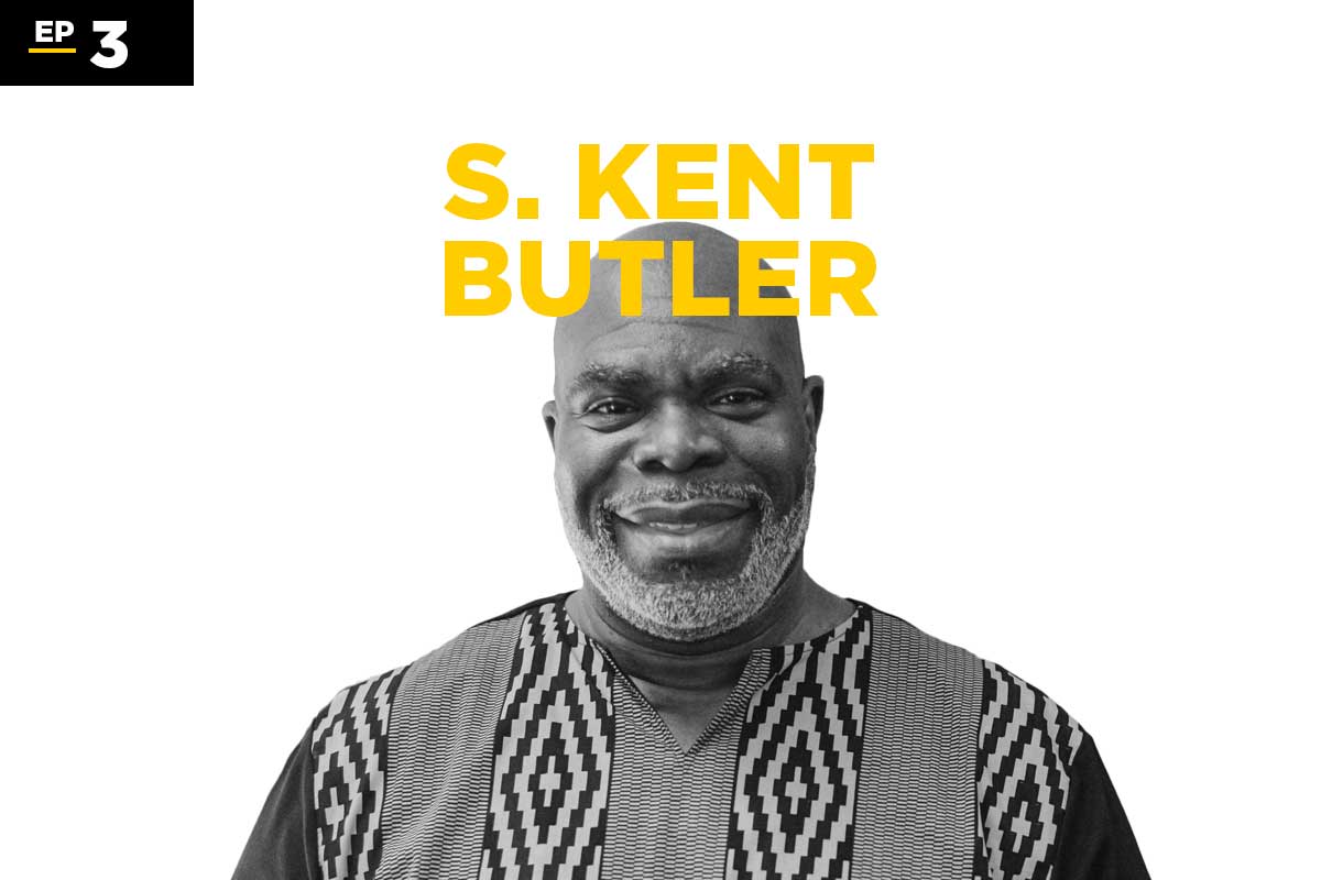 Black and White image of S. Kent Butler with ep3 in top left corner