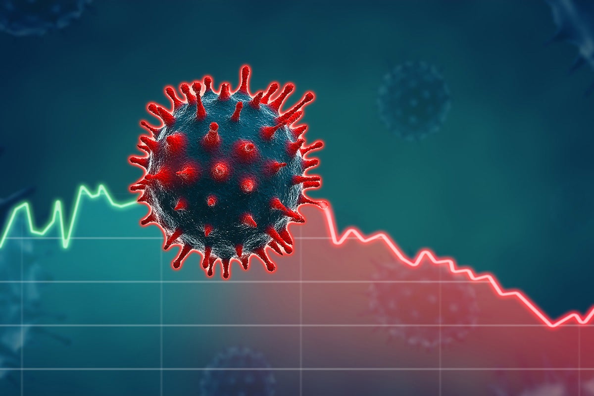 image of coronavirus on a line graph