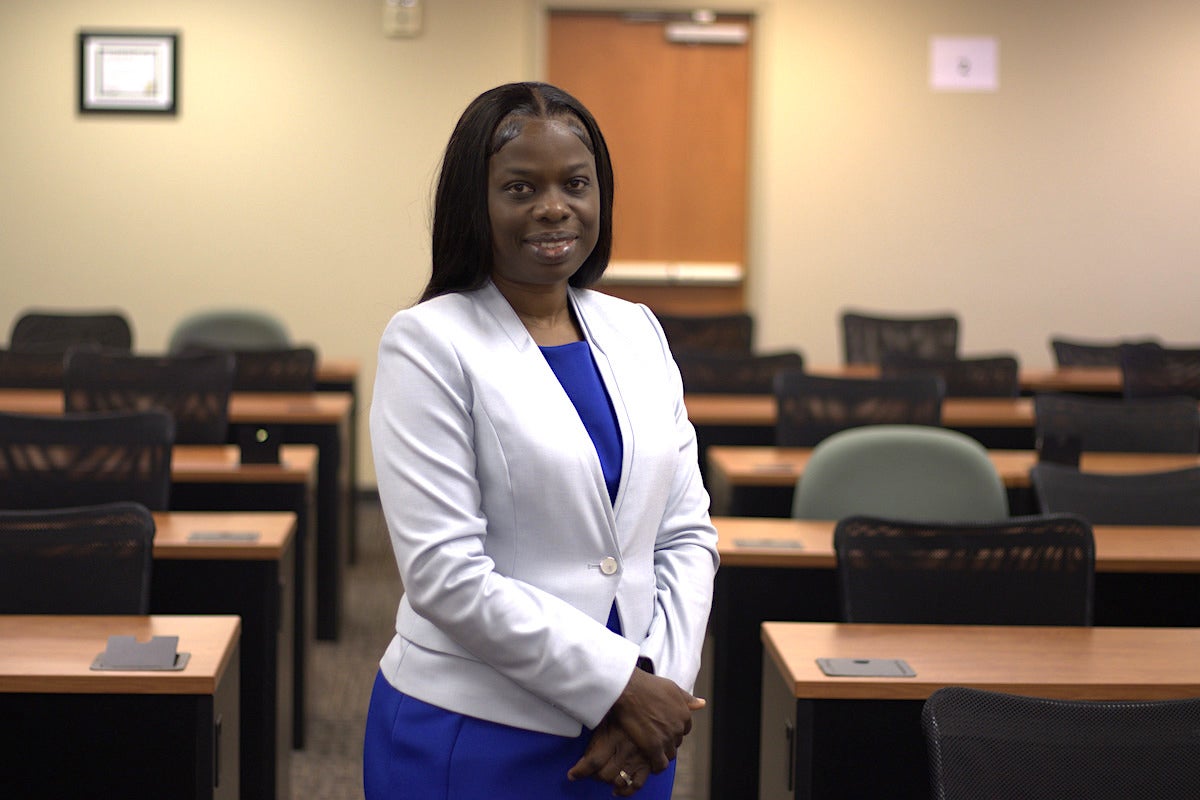 Eunice Ojo in a College of Nursing classroom.