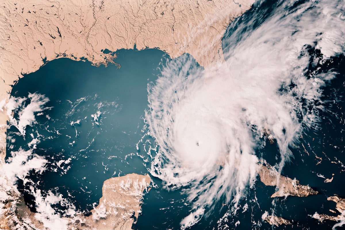 A 3d rendering of Hurricane Ian impacting Florida