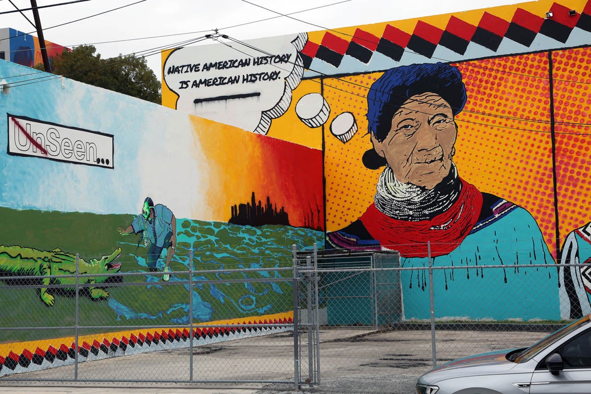 A mural of Native Americans