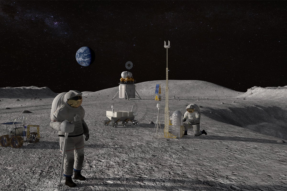 illustration of astronauts working on the moon