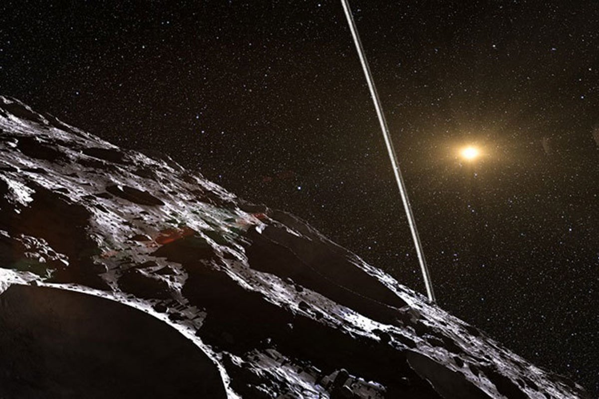 This artist's impression shows how the rings might look from close to the surface of Chariklo. Image Credit: NASA/JPL