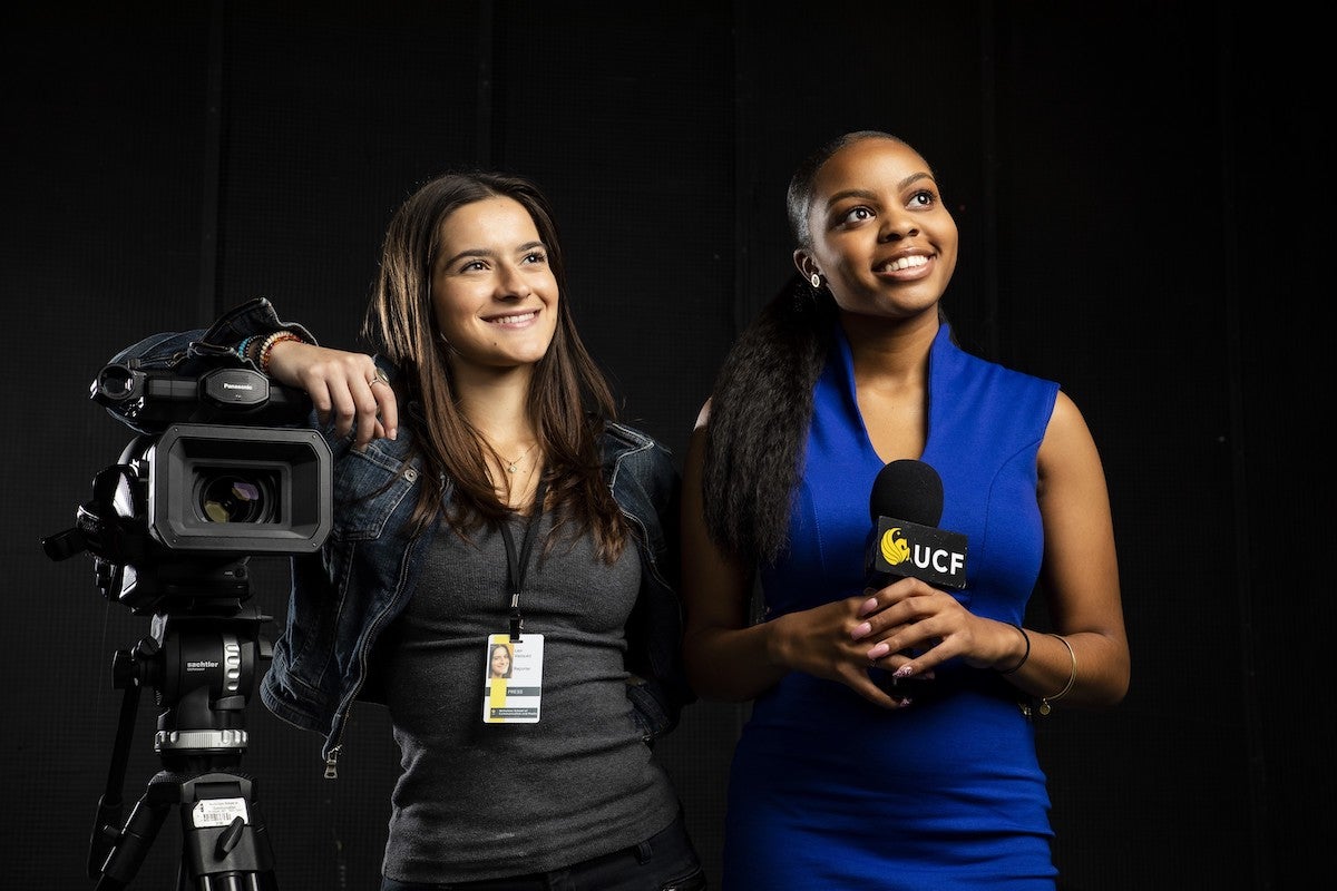 Student reporters in UCF's Nicholson School of Communication and Media studio