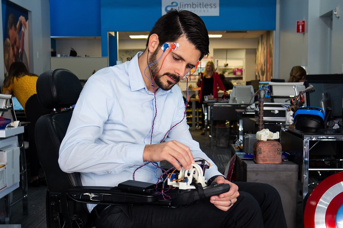Albert Manero works on the hands-free wheelchair technology